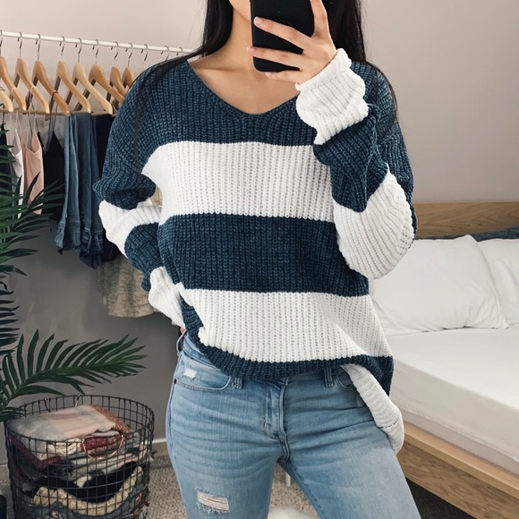 π Madison - Teal + White Striped Sweater - Picture 5 of 8